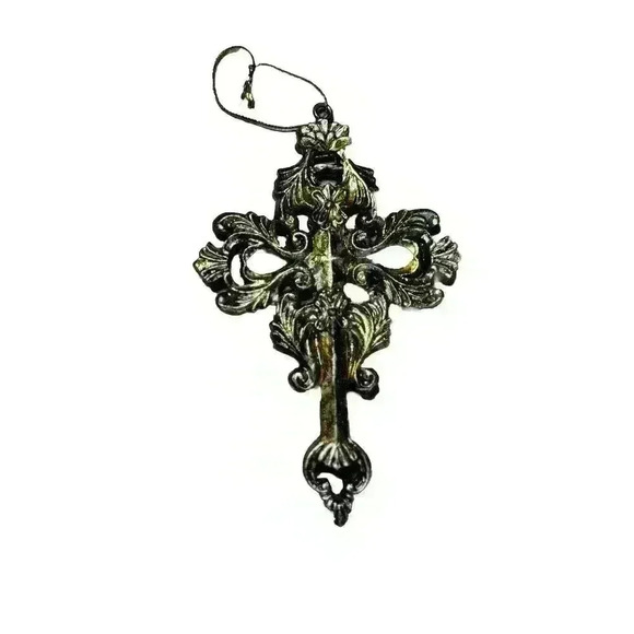 Vintage Gold Resin‎ 5" Cross Christmas Tree Ornament- Shatter Proof - Picture 1 of 4
